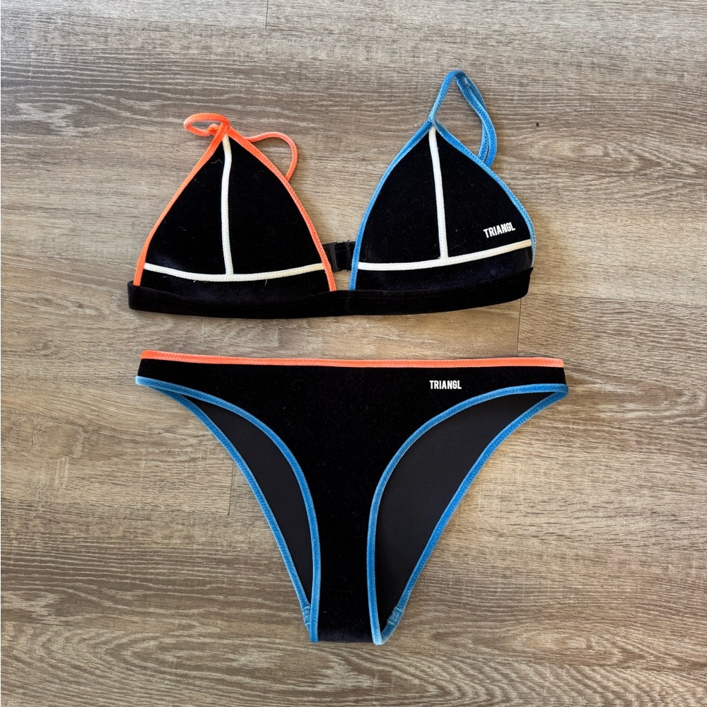 Triangl Swimwear Black Bikini with Blue and Orange Accents S++ and L